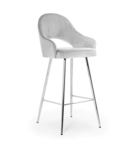 SCAUN DE BAR GODA, 70 CM, GRI/CROM, TAPITERIE DIN CATIFEA SI PICIOARE DIN METAL, STIL MODERN