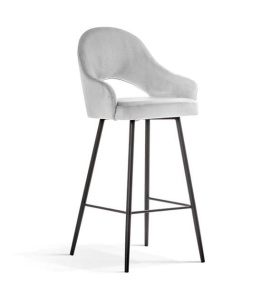 SCAUN DE BAR GODA, 70 CM, GRI/NEGRU, TAPITERIE DIN CATIFEA SI PICIOARE DIN METAL, STIL MODERN