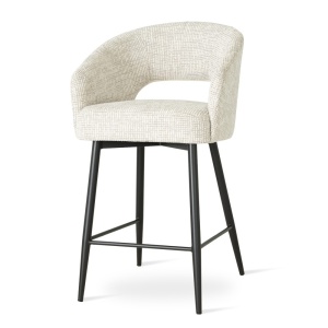 SCAUN DE BAR, INES SUPREME L 70 CM, CREM/NEGRU, TAPITERIE DIN TEXTIL, SPUMA, ARCURI SI METAL, STIL MODERN
