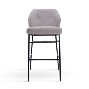 SCAUN DE BAR IRYS, 60 CM, GRI/NEGRU, TAPITERIE DIN STOFA SI PICIOARE DIN METAL, STIL MODERN - Img 2