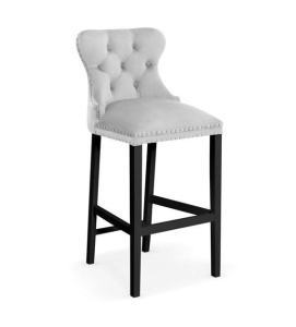 SCAUN DE BAR MADAME, 70 CM, GRI/NEGRU, TAPITERIE DIN CATIFEA SI PICIOARE DIN LEMN, STIL CLASIC
