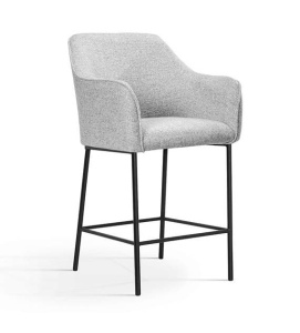 SCAUN DE BAR MALAGA, 60 CM, GRI/NEGRU, TAPITERIE DIN STOFA SI PICIOARE DIN METAL, STIL MODERN