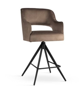SCAUN DE BAR MERCY SUPREME TWIST, 70 CM, BEJ INCHIS/NEGRU, TAPITERIE DIN CATIFEA SI PICIOARE DIN METAL, STIL MODERN