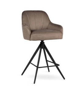 SCAUN DE BAR PIVOTANT TULIP SUPREME TWIST, 70 CM, BEJ INCHIS/NEGRU, TAPITERIE DIN CATIFEA SI PICIOARE DIN METAL, STIL MODERN