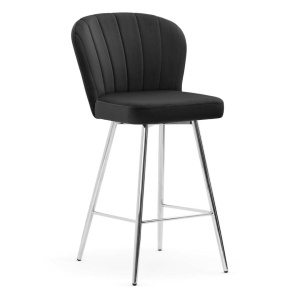 SCAUN DE BAR SHELLY 60, NEGRU/CROM, STIL MODERN, CONFECTINAT DIN METAL SI CATIFEA