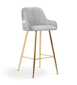 SCAUN DE BAR TULIP, 70 CM, GRI/AURIU, TAPITERIE DIN CATIFEA SI PICIOARE DIN METAL, STIL MODERN