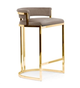 SCAUN DE BAR VEGAS, 60 CM, BEJ/AURIU, TAPITERIE DIN CATIFEA SI PICIOARE DIN METAL, STIL MODERN