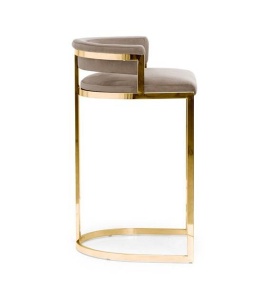 SCAUN DE BAR VEGAS, 60 CM, BEJ/AURIU, TAPITERIE DIN CATIFEA SI PICIOARE DIN METAL, STIL MODERN - Img 2