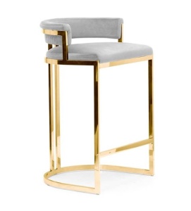 SCAUN DE BAR VEGAS, 70 CM, GRI/AURIU, TAPITERIE DIN CATIFEA SI PICIOARE DIN METAL, STIL MODERN