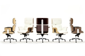 SCAUN DE BIROU DE LUX, ARTIM LOUNGE BUSINESS, REALIZAT PIELE NATURALA ITALIANA SI LEMN, CULOARE ALB/NUC, STIL EAMES - Img 5