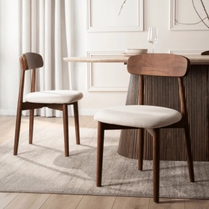 SCAUN DINING, ARTIM MEBLE, REALIZAT DIN LEMN SI TEXTIL, CULOARE NUC/BEJ, STIL MODERN