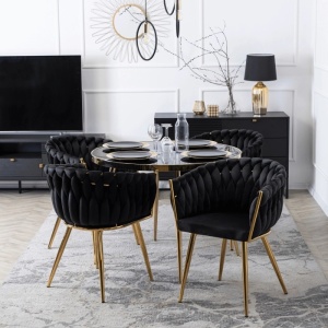 SCAUN DINING, ARTIM MEBLE, REALIZAT DIN METAL SI CATIFEA, CULOARE NEAGRA/AURIE, STIL MODERN - Img 2