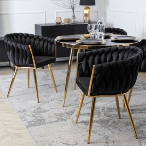 SCAUN DINING, ARTIM MEBLE, REALIZAT DIN METAL SI CATIFEA, CULOARE NEAGRA/AURIE, STIL MODERN - Img 5