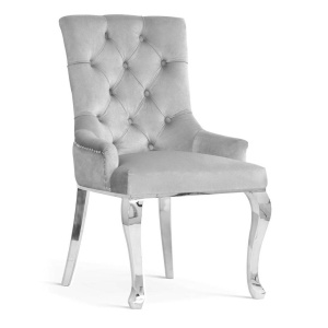 SCAUN DINING AUGUST GLAMOUR, GRI/CROM, TAPITERIE DIN CATIFEA SI PICIOARE DIN METAL, STIL MODERN