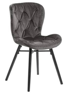 SCAUN DINING BATILDA VIC, GRI INCHIS 28/NEGRU, TAPITERIE DIN CATIFEA SI PICIOARE DE LEMN, STIL MODERN