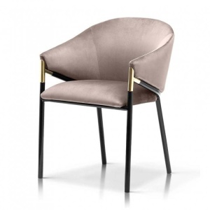 SCAUN DINING FANCY, BEJ/NEGRU/AURIU, TAPITERIE DIN CATIFEA SI PICIOARE DIN METAL, STIL MODERN - Img 1