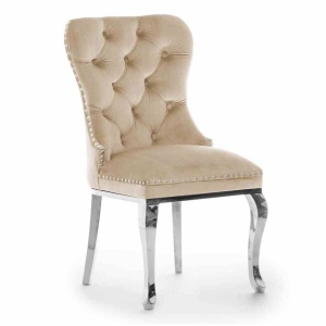 SCAUN DINING MADAME GLAMOUR, BEJ/CROM, STIL CLASIC