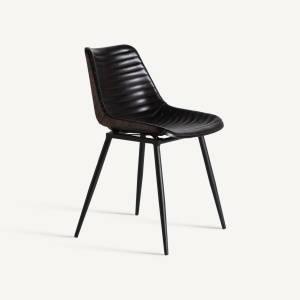 SCAUN DINING NIEHL, NEGRU, CONFECTIONAT DIN METAL, SPUMA SI PIELE, STIL MODERN