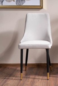 SCAUN DINING PIANO, GRI DESCHIS BLUVEL 03/NEGRU/AURIU, TAPITERIE DIN CATIFEA SI PICIOARE DIN METAL, STIL MODERN - Img 3