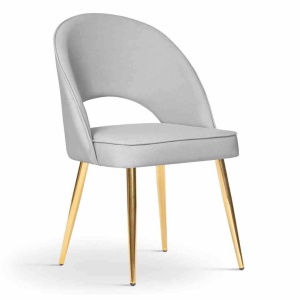 SCAUN DINING PONTE, GRI/AURIU, TAPITERIE DIN CATIFEA SI PICIOARE DIN METAL,STIL MODERN