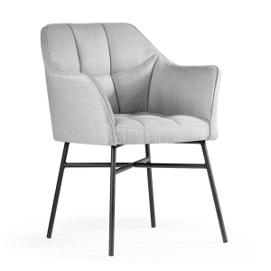 SCAUN DINING RIMINI, GRI DESCHIS/NEGRU, TAPITERIE DIN STOFA SI PICIOARE DIN METAL, STIL MODERN, ATR