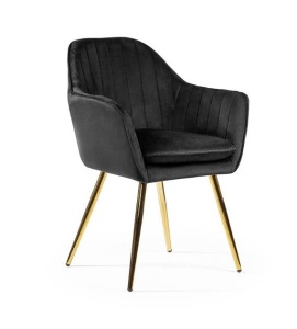 SCAUN DINING ROMA 2, NEGRU/AURIU, TAPITERIE DIN CATIFEA SI PICIOARE DIN METAL, STIL MODERN, ATR