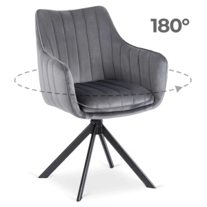 SCAUN DINING ROTATIV, ARTIM MEBLE, REALIZAT DIN METAL SI CATIFEA, CULOARE NEGRU/GRI, STIL MODERN - Img 10