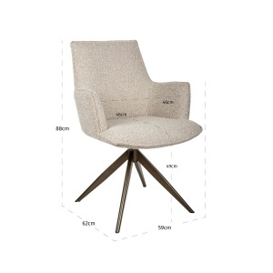 SCAUN DINING ROTATIV CU BRATE, DAKOTA, REALIZAT DIN METAL, PLACAJ SI TEXTIL, CULOARE BEJ, DESIGN DEOSEBIT, RICHMOND INTERIORS - Img 2