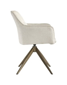 SCAUN PIVOTANT ALINE, ALB/AURIU ANTICHIZAT, TAPITERIE DIN TESATURA CHENILLE SI PICIOARE DIN METAL, STIL MODERN B2 - Img 6