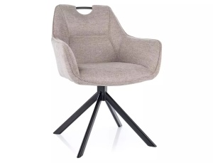 SCAUN PIVOTANT REMO, BEJ DESCHIS 31/NEGRU MAT, TAPITERIE DIN STOFA BREGO SI PICIOARE DIN METAL, STIL MODERN - Img 1