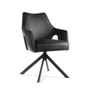 SCAUN PIVOTANT VESPER, NEGRU/NEGRU, TAPITERIE DIN CATIFEA SI PICIOARE DIN METAL, STIL MODERN