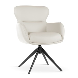 SCAUN ROTATIV HEATHER CREM/NEGRU, TAPITERIE DIN PIELE ECOLOGICA, SPUMA, ARCURI SI METAL, STIL MODERN