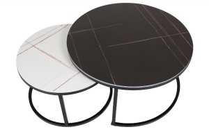SET 2 MASUTE DE CAFEA FERRANTE A, 60/80 CM, EFECT DE MARMURA ALBA/NEAGRA, BLAT DIN CERAMICA SI CADRU DIN METAL, STIL MODERN - Img 2