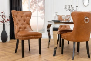 SET 2 SCAUNE, CASTLE CU MANER, DIN PIELE ECO DE CULOARE CONIAC SI LEMN, ARTIM GROUP SELECTION