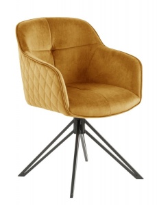 SET 2 SCAUNE ROTATIV, GALBEN MUSTAR, EUPHORIA COD 40260, DIN METAL SI CATIFEA, STIL RETRO - Img 1