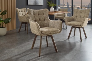 SET 2 SCAUNE ROTATIVE THOR 360GRADE, CADRUL DIN LEMN MASIV DE STEJAR SI MATERIAL TEXTIL , TAUPE DESCHIS, STIL MODERN