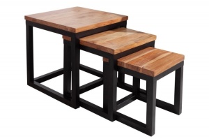 SET 3 MASUTE DE CAFEA, ELEMENTS, DIN LEMN SALCAM SI SUPORT METAL, COD 39576, ASPECT INDUSTRIAL - Img 6