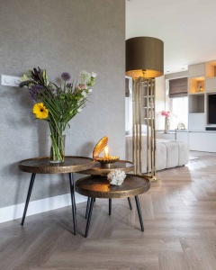 SET 3 MASUTE DE CAFEA LUTON 211220, CONFECTIONATE DIN MDF SI METAL, CULOAREA AURIU/NEGRU, STIL MODERN