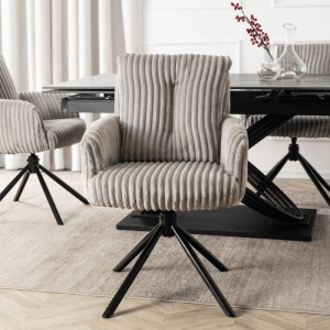 SET 4 SCAUNE ROTATIVE, ARTIM MEBLE, REALIZAT DIN CATIFEA RAIAT GRI SI METAL, STIL MODERN - Img 2