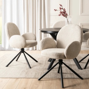 SET 4 SCAUNE ROTATIVE, ARTIM MEBLE, REALIZAT DIN MATERIAL BOUCLE BEJ SI METAL, STIL MODERN - Img 9