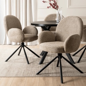 SET 4 SCAUNE ROTATIVE, ARTIM MEBLE, REALIZAT DIN MATERIAL BOUCLE MARO SI METAL, STIL MODERN