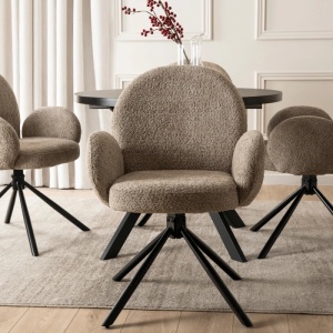 SET 4 SCAUNE ROTATIVE, ARTIM MEBLE, REALIZAT DIN MATERIAL BOUCLE MARO SI METAL, STIL MODERN - Img 2