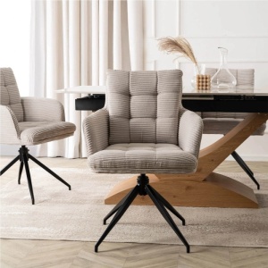 SET 4 SCAUNE ROTATIVE, ARTIM MEBLE, REALIZAT DIN MATERIAL CATIFEA RAIAT GRI SI METAL, STIL MODERN - Img 2