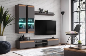 SET LIVING MODULAR MODO, CU ILUMINARE LED, ANTRACIT/STEJAR WOTAN, STIL MODERN, ASM