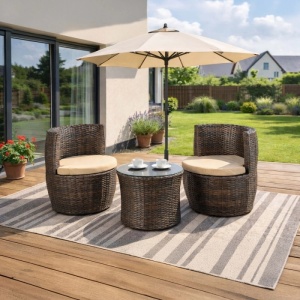 SET MOBILIER DE GRADINA/TERASA, FRIO, ARTIM MEBLE, DIN TEHNORATAN, TEXTIL SI STICLA, CULOARE MARO/BEJ - Img 2