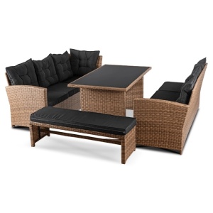 SET MOBILIER DE GRADINA/TERASA, LIMPIO, ARTIM MEBLE, DIN TEHNORATAN, TEXTIL SI STICLA, CULOARE MARO/NEGRU - Img 2