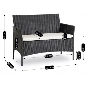 SET MOBILIER DE GRADINA/TERASA, MISSISSIPI, DIN METAL, TECHNORATAN, TEXTIL SI STICLA, CULOARE NEGRU/BEJ, ARTIM MEBLE - Img 11