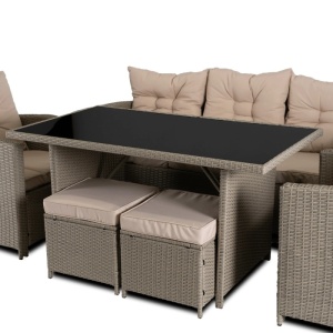 SET MOBILIER DE LUAT MASA, GRADINA/TERASA, COLORADO, ARTIM MEBLE, DIN METAL, TECHNORATAN SI STICLA, CULOARE BEJ - Img 3