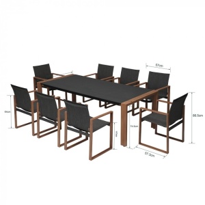 SET MOBILIER DE TERASA DIN ALUMINIU, STICLA SI RATAN, MASA SI 8 SCAUNE, ARTIM GROUP COLLECTION