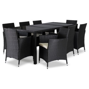 SET MOBILIER GRADINA, ARTIM MEBLE, MASA SI 8 SCAUNE, REALIZAT DIN POLIRATAN, CULOARE NEGRU/BEJ, STIL MODERN - Img 2